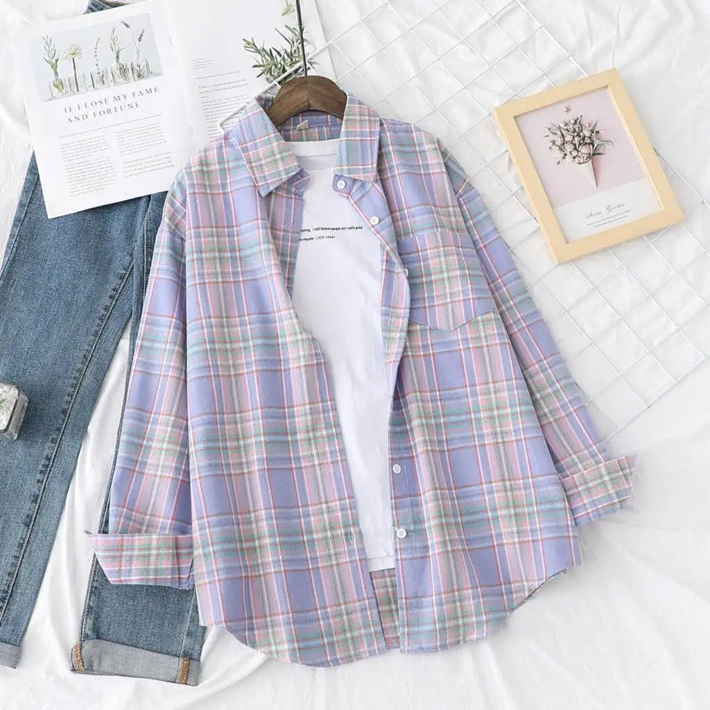 Women's Checked Collared Long Sleeve Shirt