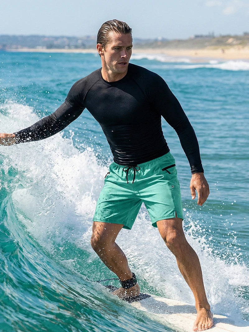 Men's Long Sleeve Rash Guard with Swim Bottom Options