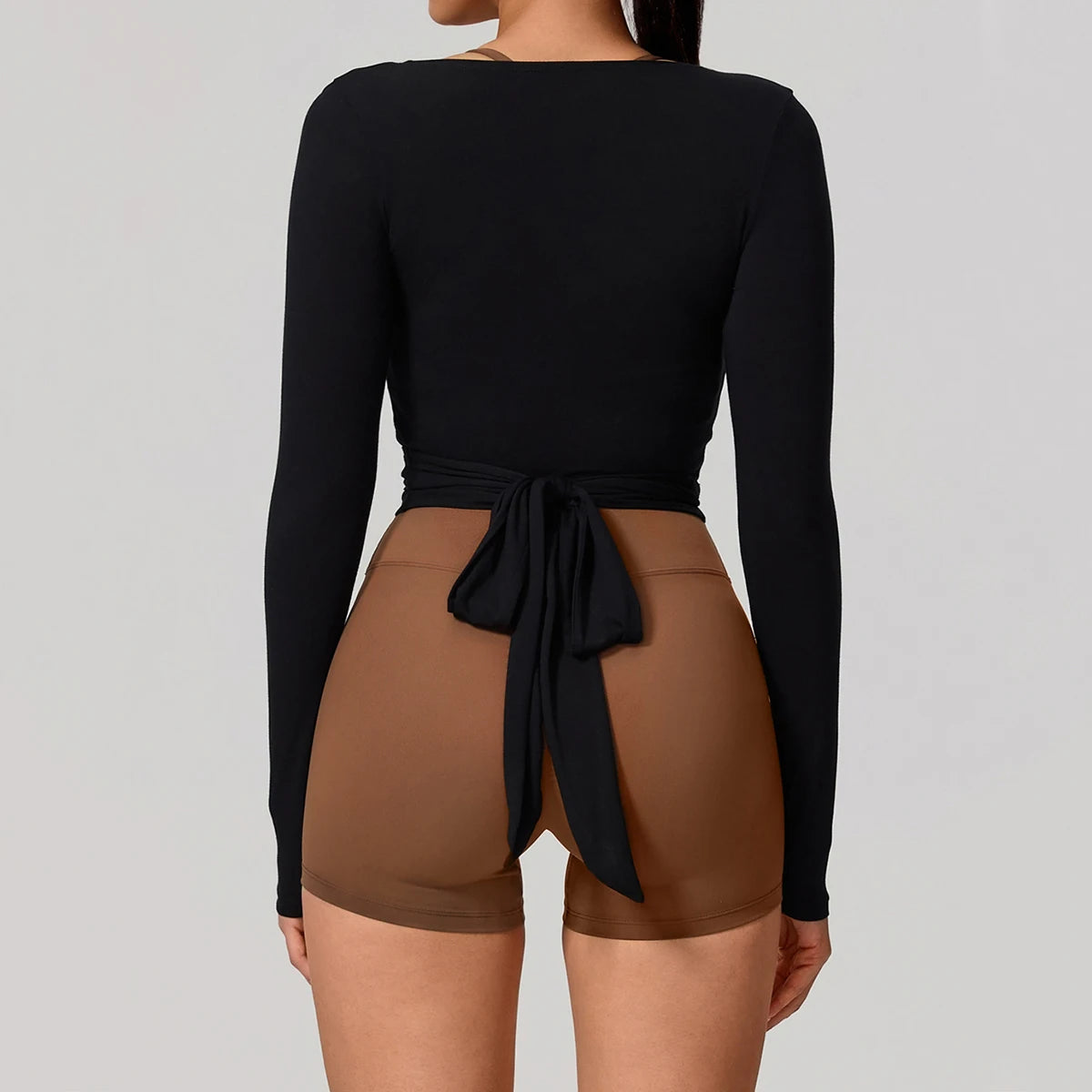 Women's Wrap Tie Front Long Sleeve Crop Top