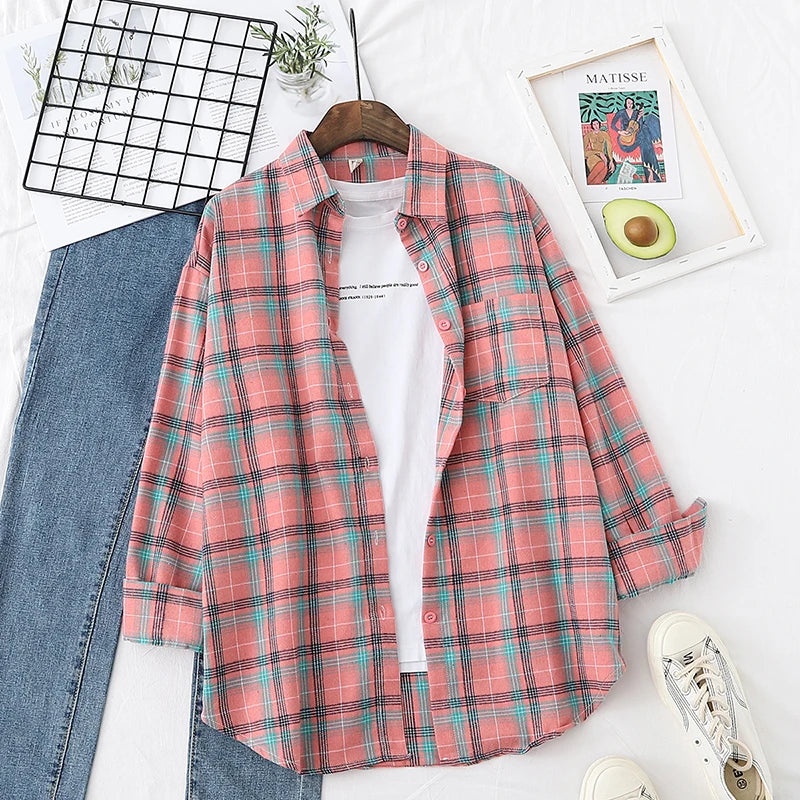 Women's Checked Collared Long Sleeve Shirt