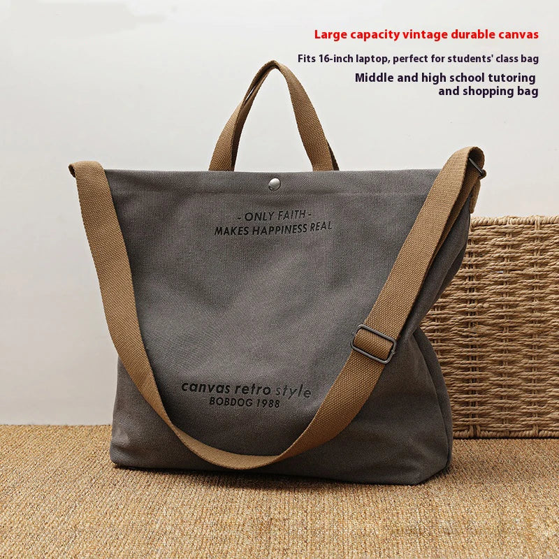 Retro Shoulder Tote Bag with Wide Strap and External Pocket Design
