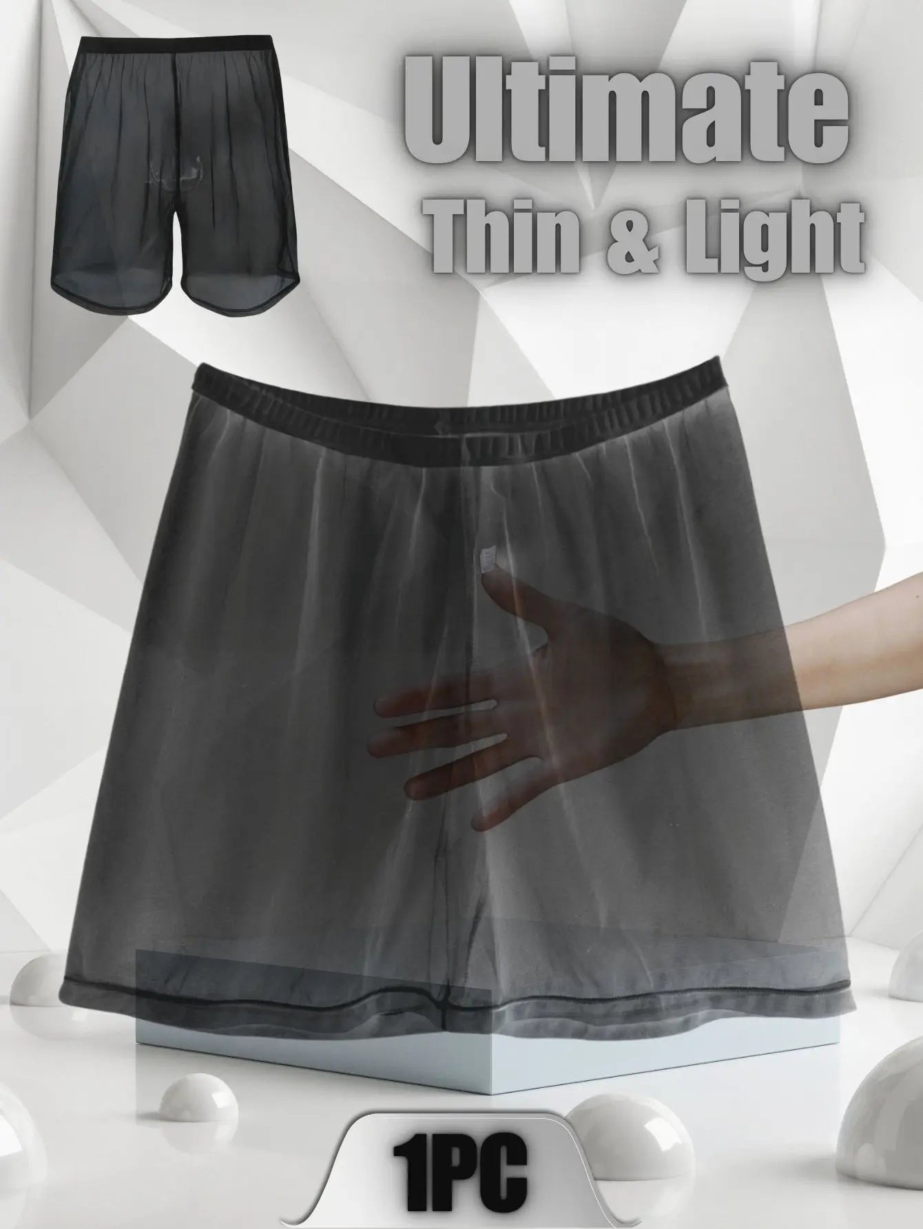 Men's Sheer Elastic Waist Straight Hem Short Lounge Sleep Shorts