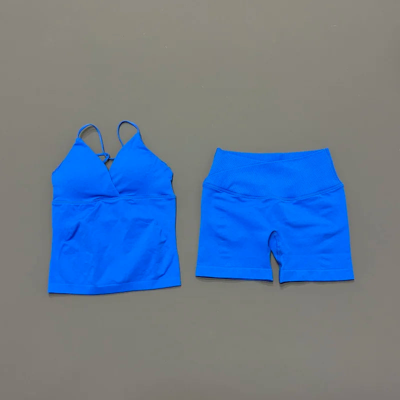 Women's Twist Front Tank And Shorts Yoga Set
