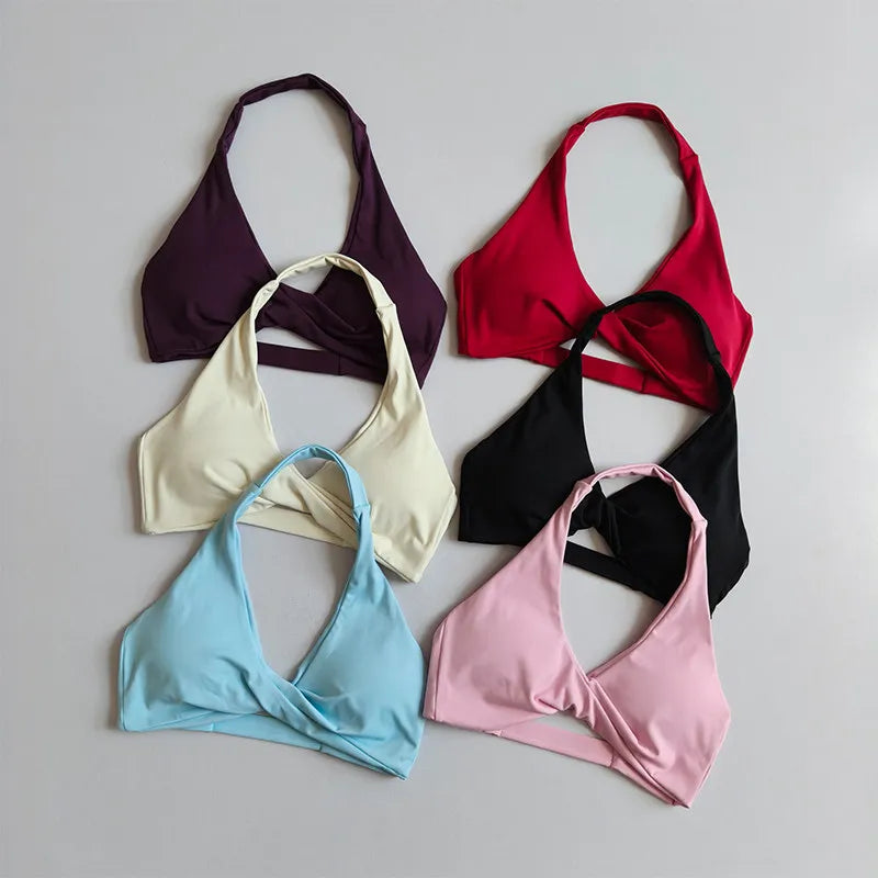 Women's Ruched Halter Neck Sports Bra