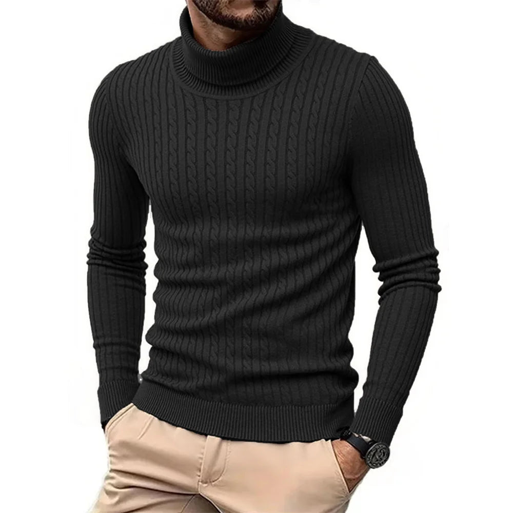 Men's Ribbed Turtleneck Long Sleeve Knit Sweater