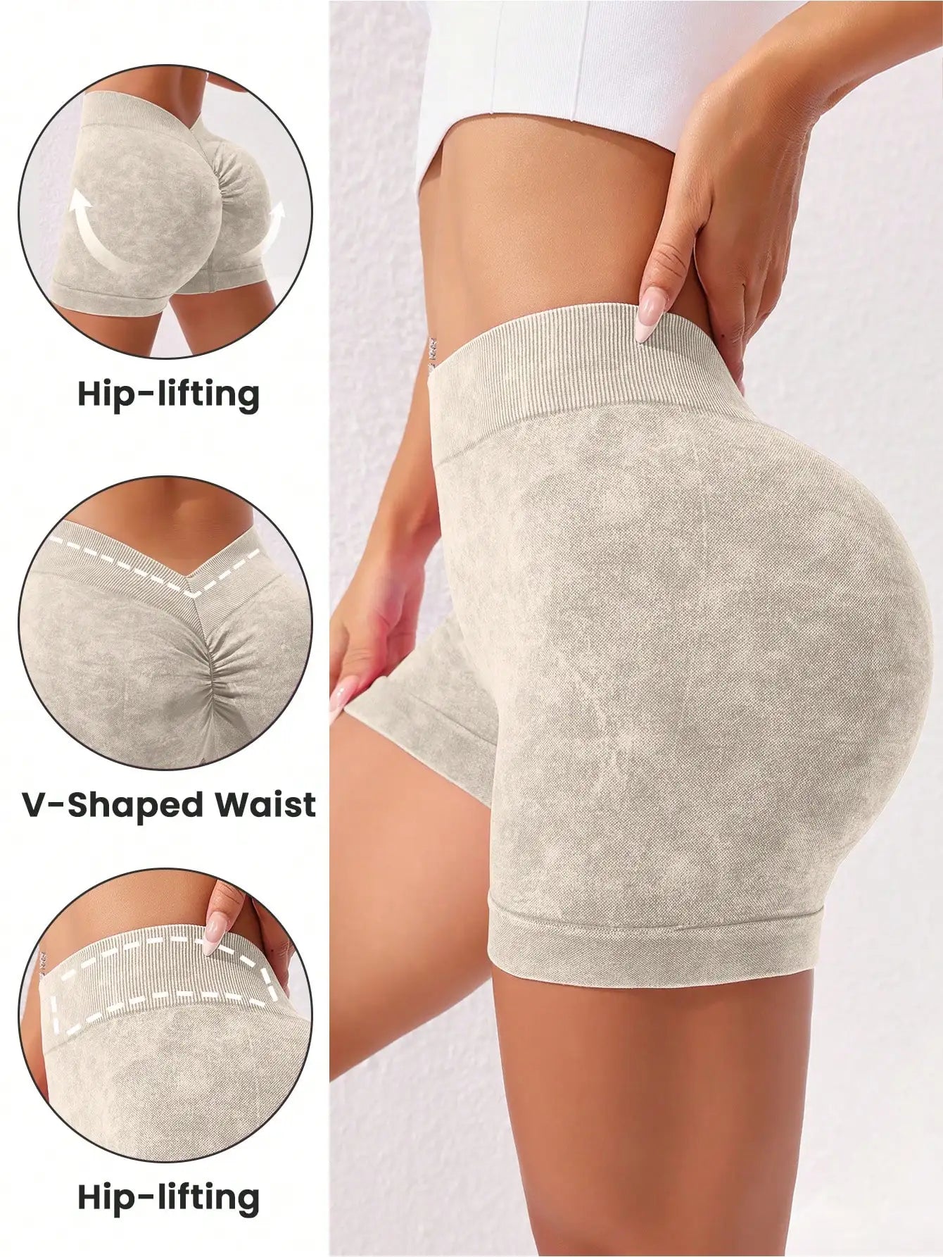 Women's Washed Nylon Blend Biker Shorts with a V Shaped Waist