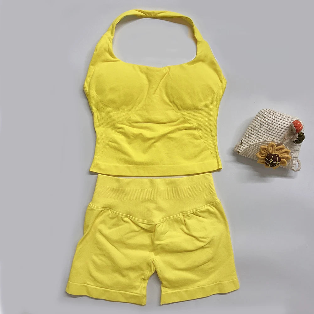 Women's Halter Tank And Shorts Yoga Set For Workout Outfits