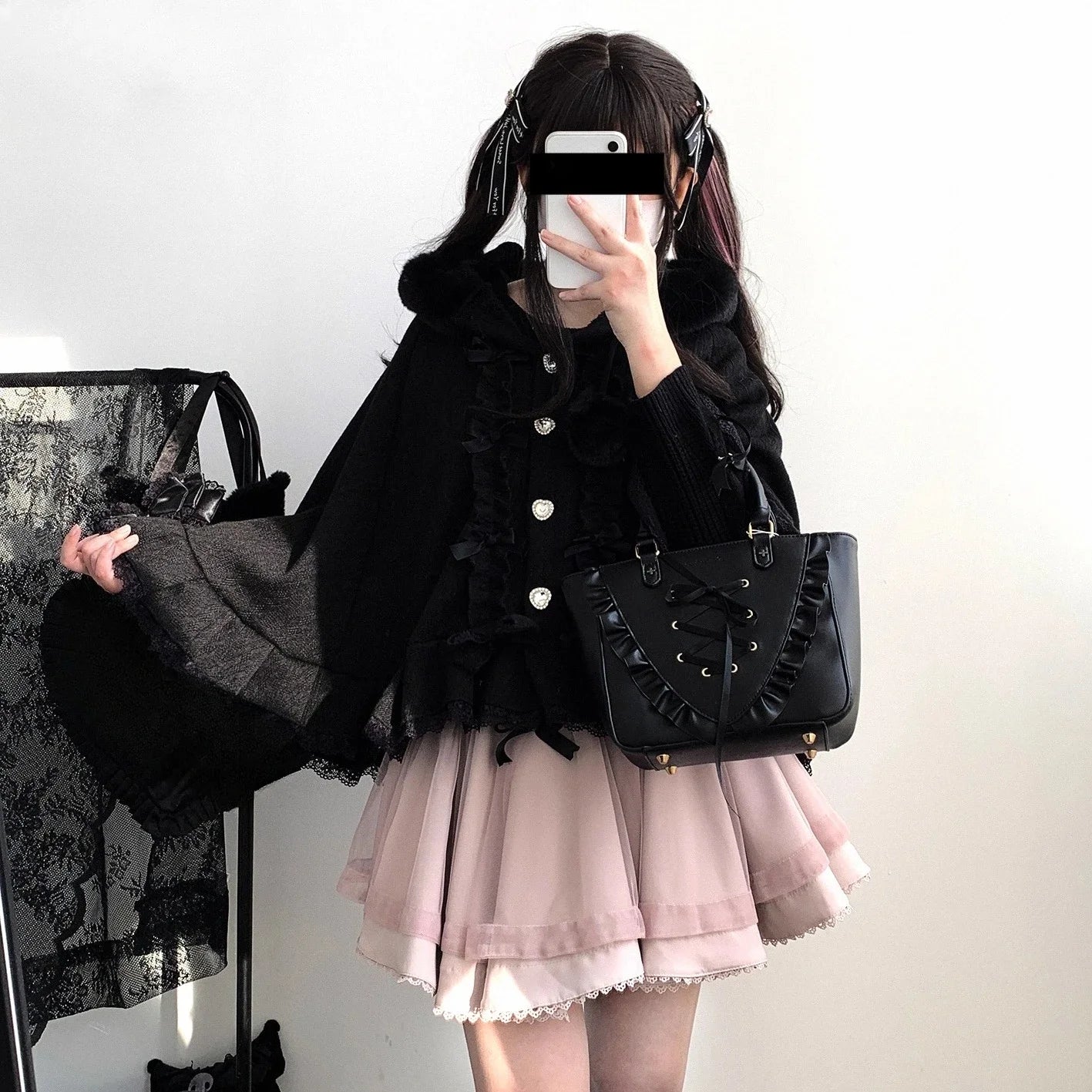Hooded Bow Ruffle Cape for Layering over Outfits