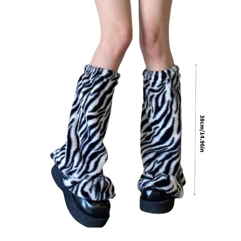 Animal Print Plush Leg Warmers with Flared Lower Shape