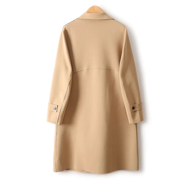 Simple French Fashion Light Luxury Windbreaker Mid Length Autumn Turn Down Collar Single Breasted Air Cotton Jackets Women