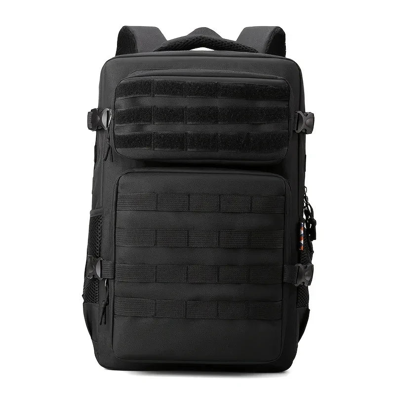 Tactical Style Backpack with Front Webbing and Multiple Zipper Compartments