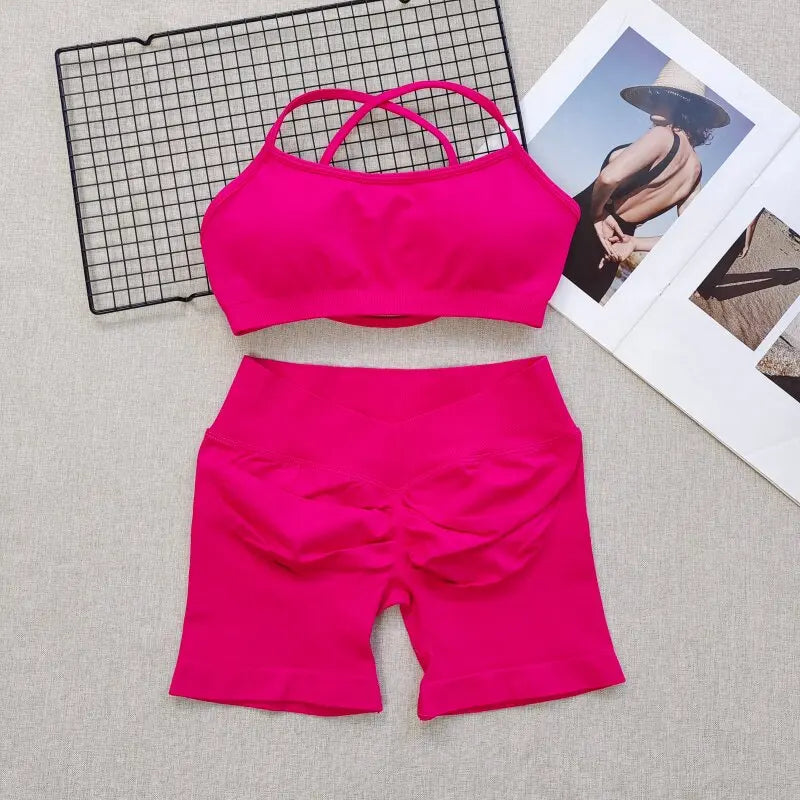 Women's Cross Back Bra And Shorts Yoga Set