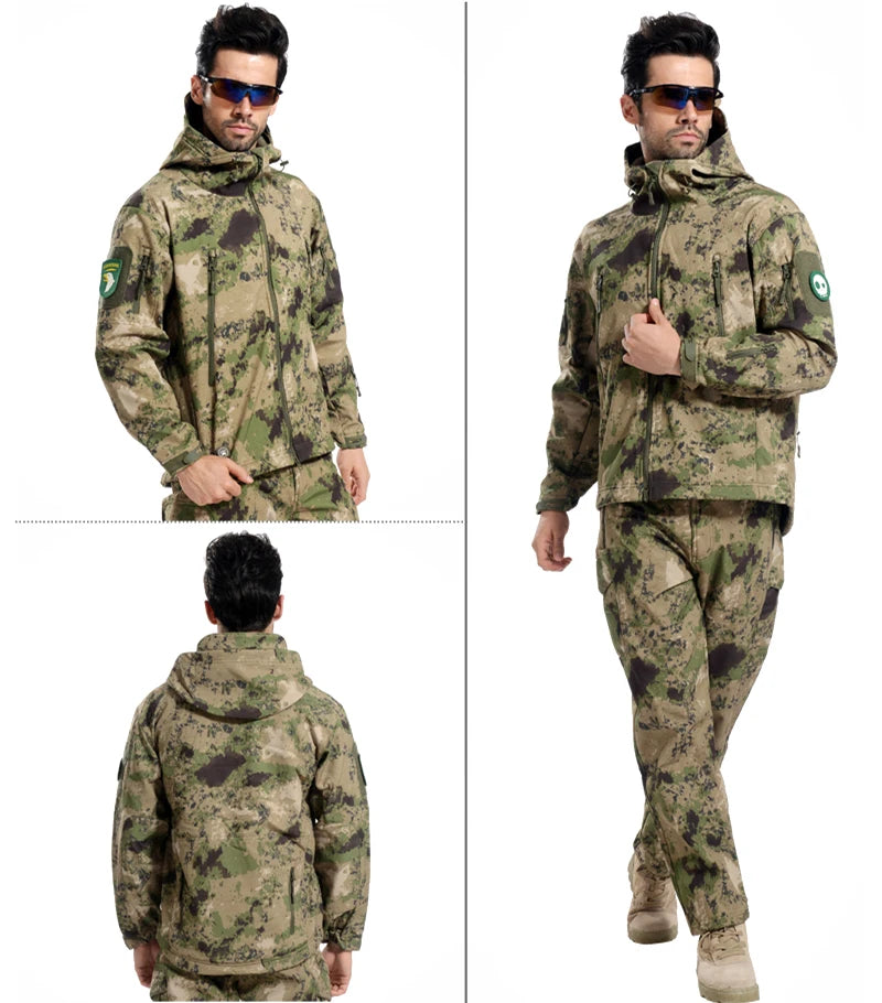 Lurker Soft Shell Camouflage Jacket Men Waterproof Hunting Clothing Warm Camo Tactical Jackets Outdoor Combat Hoodie Coat