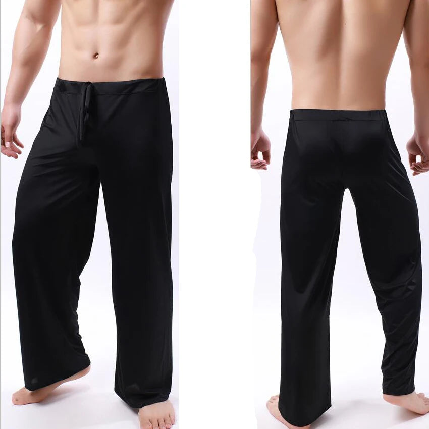 Men's Solid Elastic Waist Wide Straight Leg Lounge Pajama Pants
