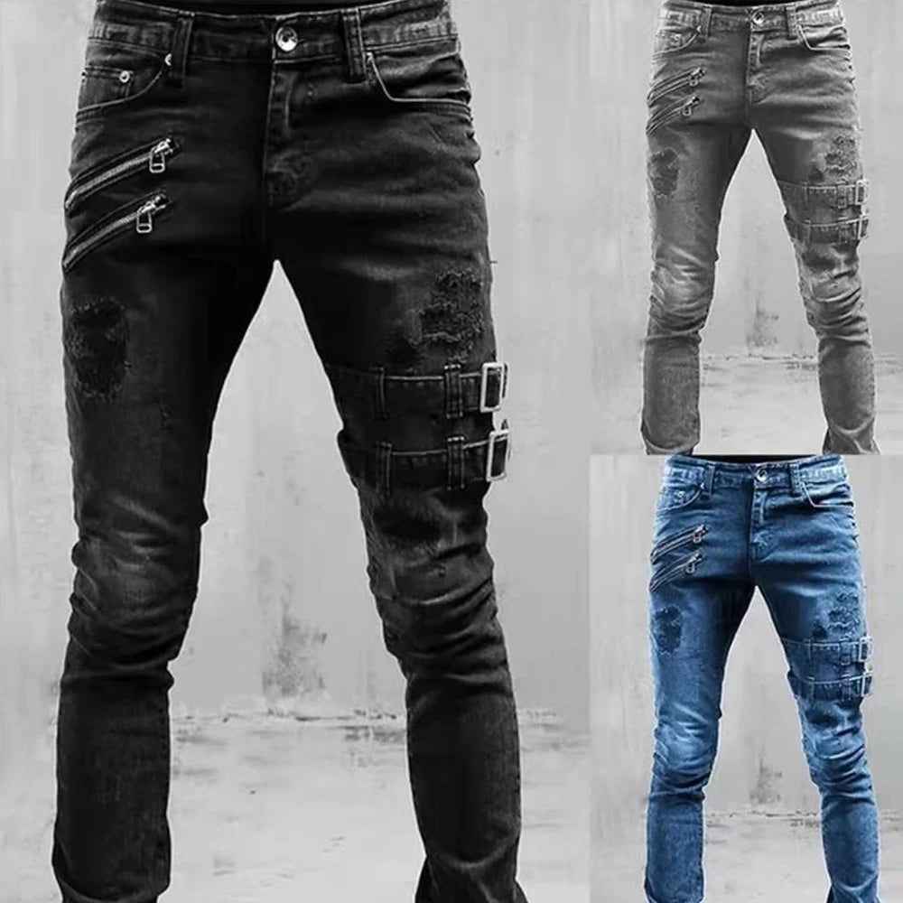 Men's Distressed Slim Fit Denim Jeans for Casual Everyday Wear