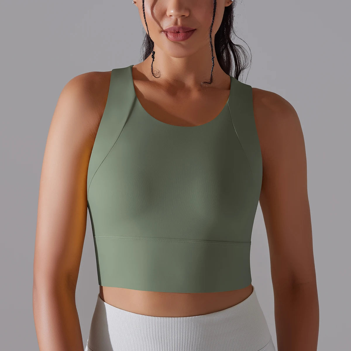 Women's Solid Nylon Blend Sports Bra with a Fitted Stretch Silhouette