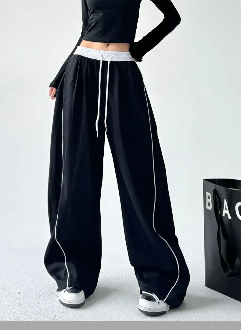Women's Loose Wide Leg Pants with Contrast Stripe Style Options