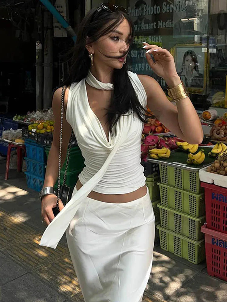 Women's Draped Wrap-Front Sleeveless Tie-Detail Tank Top