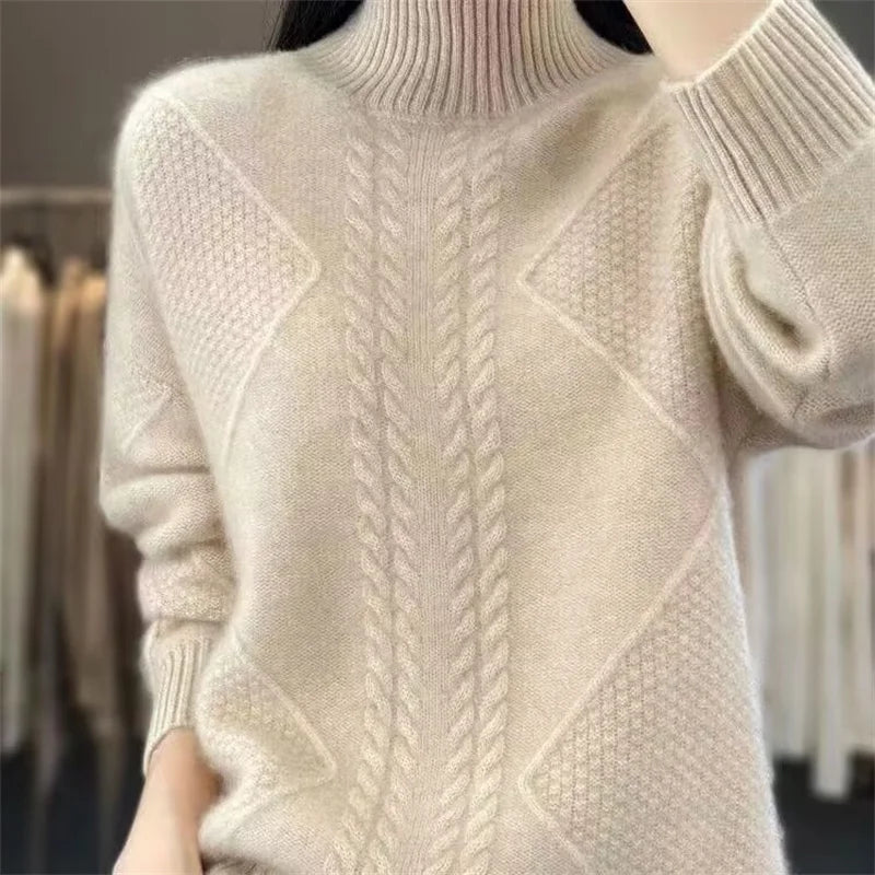 Women's Cable Knit Mock Neck Sweater Casual Knit Layer