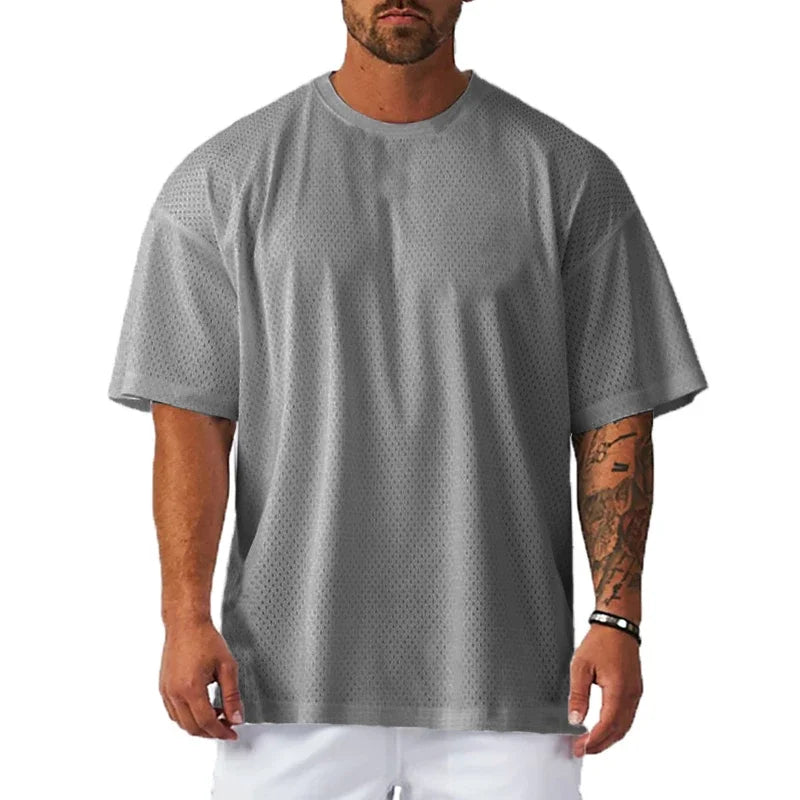 Plain Oversized Mesh Short Sleeve T-shirt For Sports Outfits