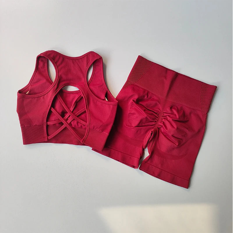 Women's Cross Back Bra And Shorts Yoga Set