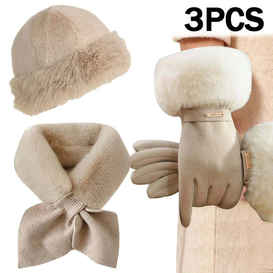 Knitted Winter Accessory Set with Hat Scarf and Gloves for Adults