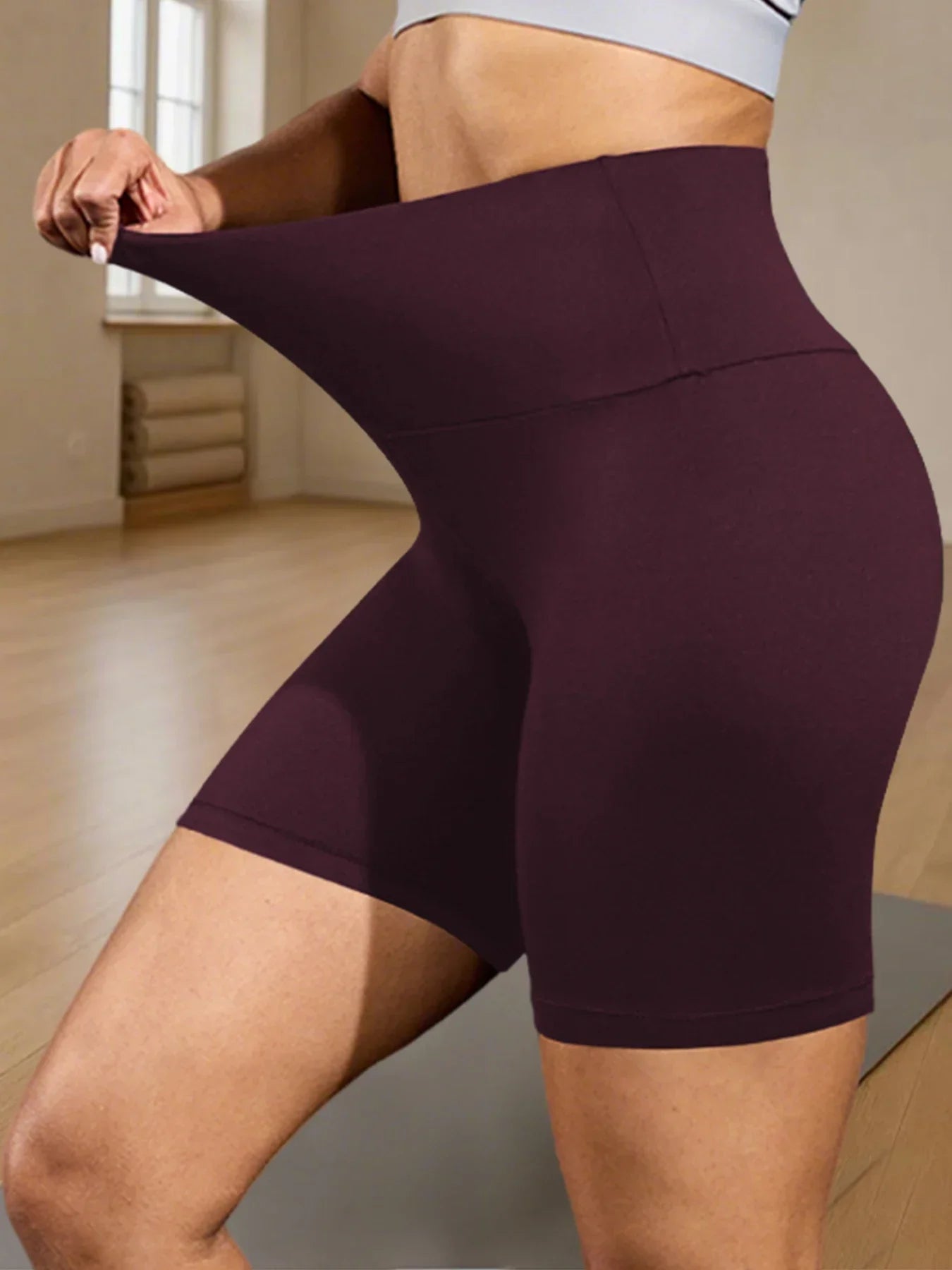 Women's High Waist Polyester Blend Biker Shorts for Yoga and Running