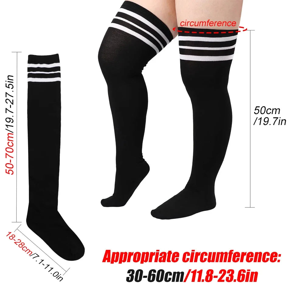Plus Size Thigh High Socks with Striped Cuff Options
