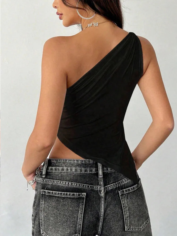 Women's Fitted Tank Top with an Asymmetric Shape and One-Shoulder Neckline