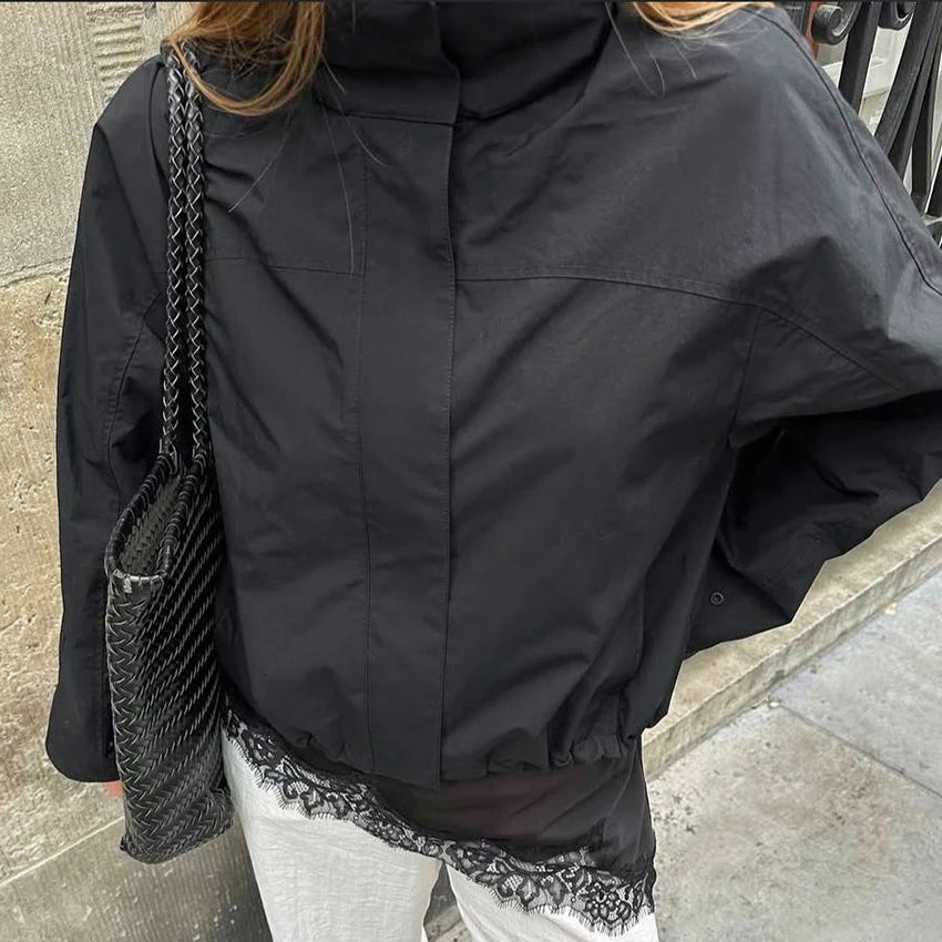 Women's Stand Collar Zip Front Jacket for Layered Outfits