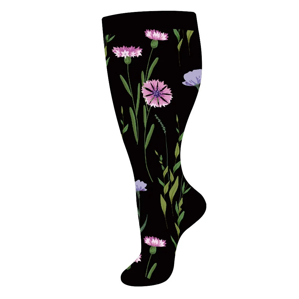 Plus Size Knee High Compression Socks with Pattern Options