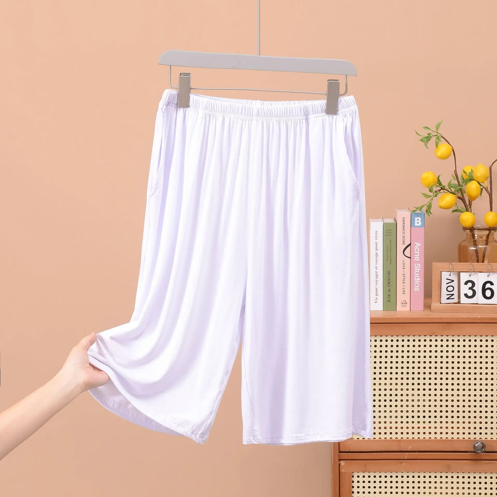 Men's Solid Elastic Waist Modal Lounge Shorts for Home Wear