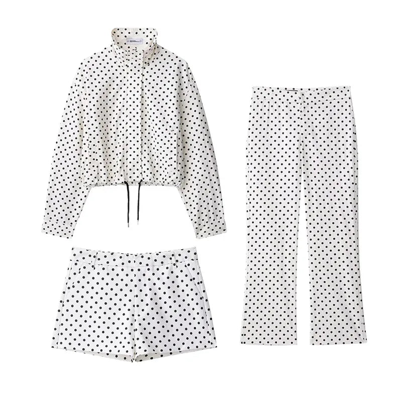 Women's Polka-Dot High-Neck Zip-Front Jacket