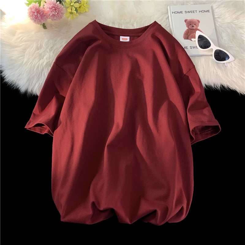Solid Crew Neck Short Sleeve Loose Casual T Shirt