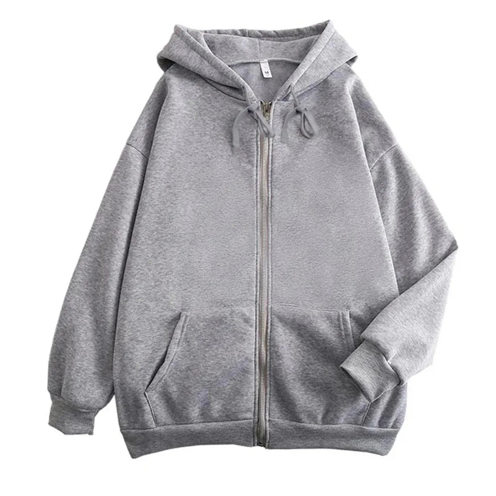 Long Sleeve Full Zip Casual Hooded Sweatshirt for Layering