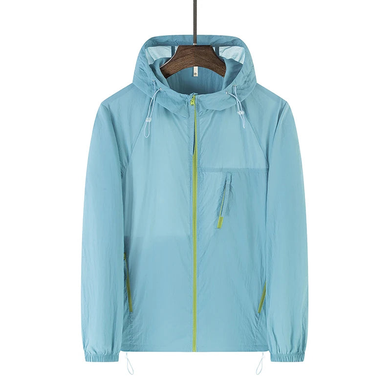 Hooded Long Sleeve Full Zip Outdoor Hiking Jacket with Pockets