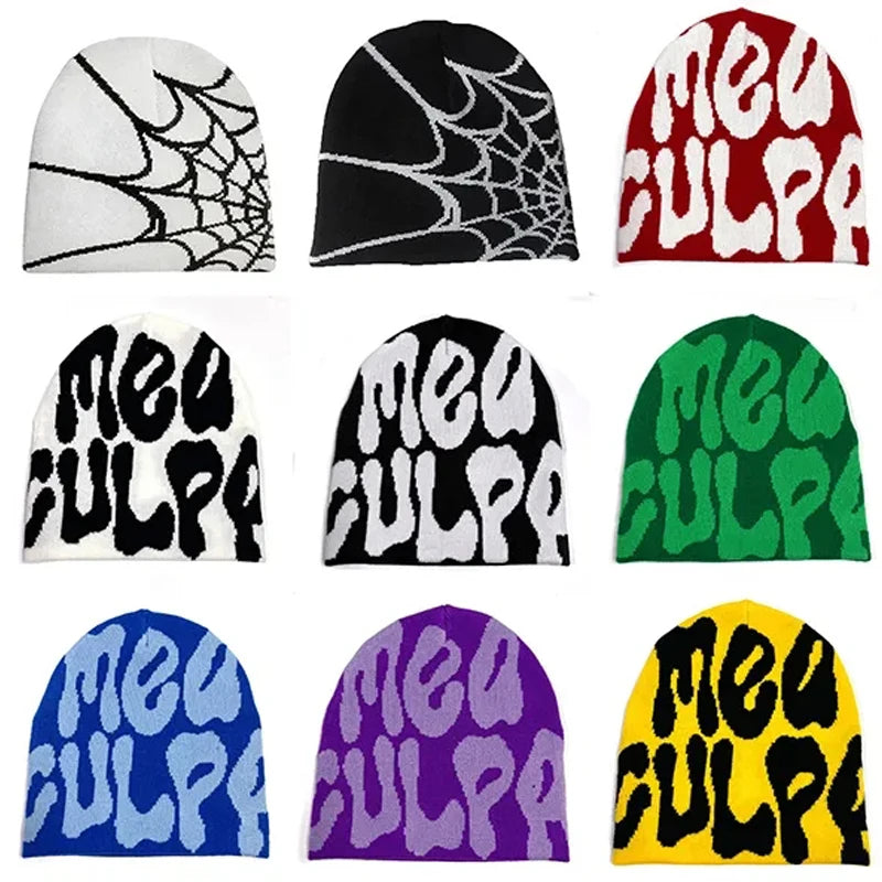Letter Pattern Knit Beanie with Colorful Graphic Design
