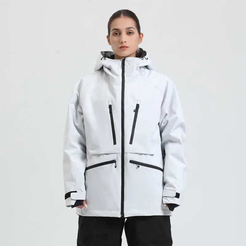 Hooded Long Sleeve Snow Sport Jacket with Front Closure
