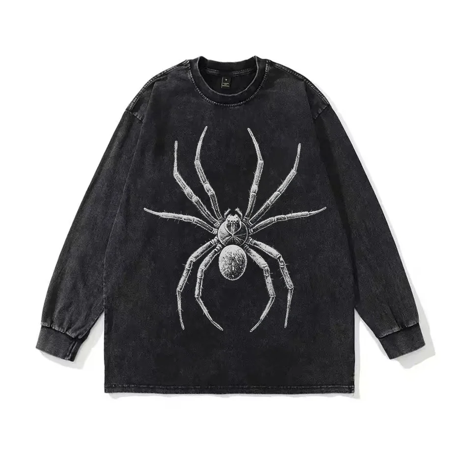 Spider Hand-Drawn Graphic Distressed Oversized Cotton T-Shirt