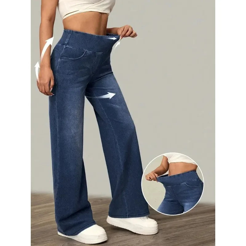 Women's Elastic Waist Flared Leg Denim Jeans For Everyday Outfits