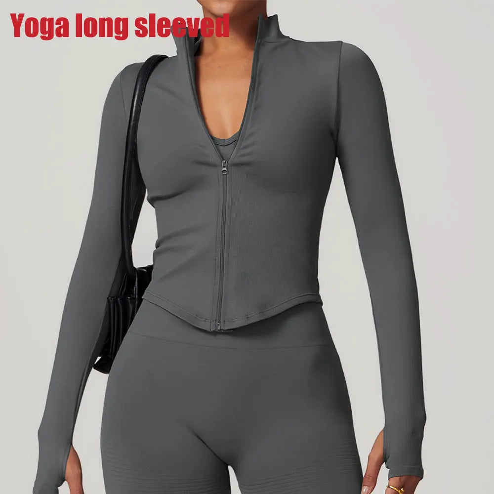 Women's Cropped Stand Collar Zip Front Jacket For Workout Outfits