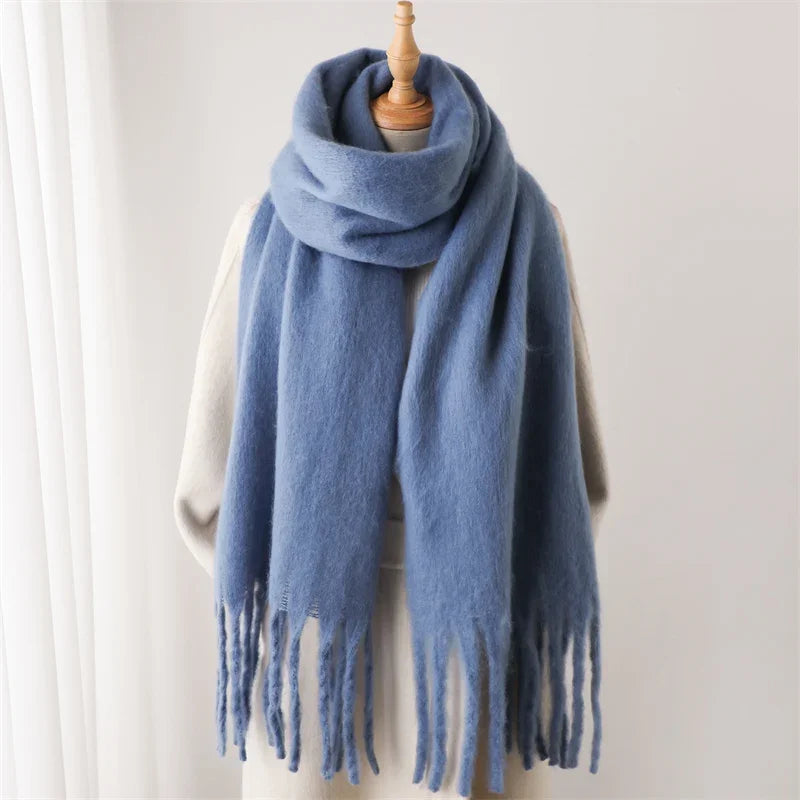 Solid Long Fringed Scarf for Draped Neck Styling
