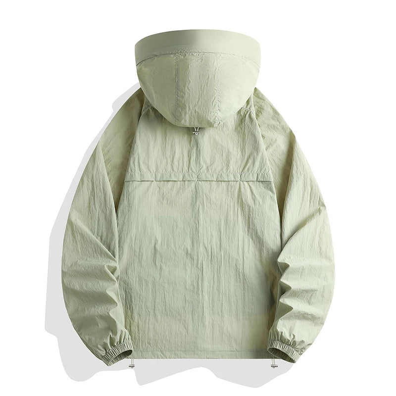 Hooded Long Sleeve Full Zip Outdoor Hiking Jacket with Pockets