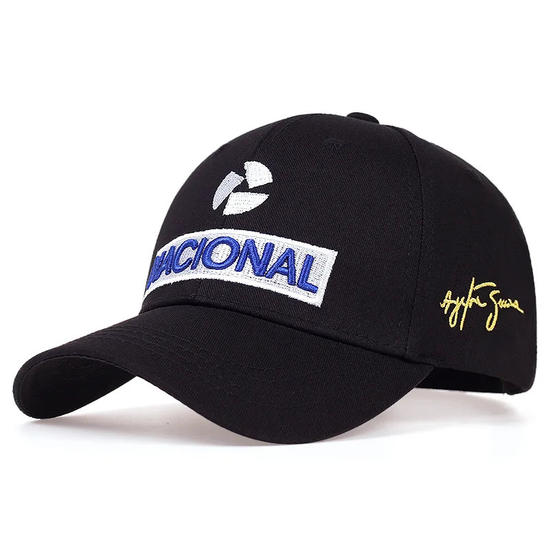 Embroidered Racer Style Baseball Cap with Curved Brim