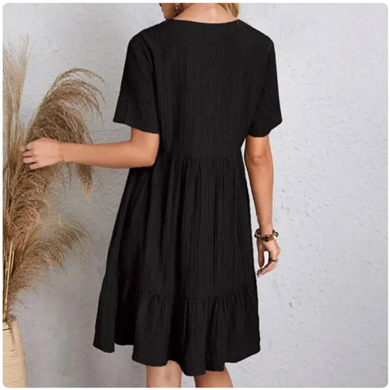 Women's V Neck Short Sleeve Ruffle Mini Dress For Casual Outfits