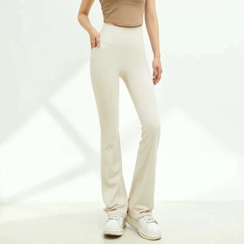 Women's High V Waist Nylon Blend Flared Workout Pants for Yoga