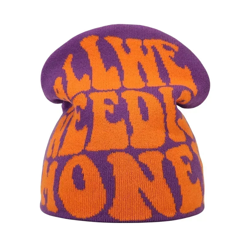 Graphic Knit Beanie with Letter and Pattern Style Options