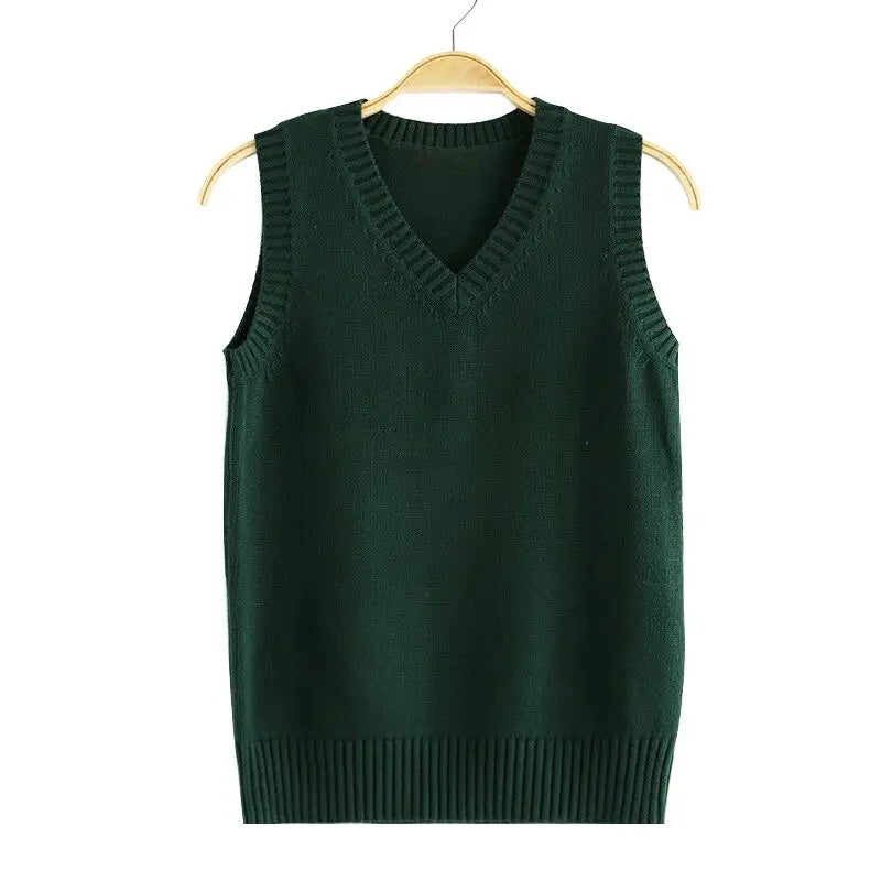 Women's Cotton-Polyester Sleeveless V-Neck Regular-Fit Knit Pullover Vest for Preppy Layered Outfits