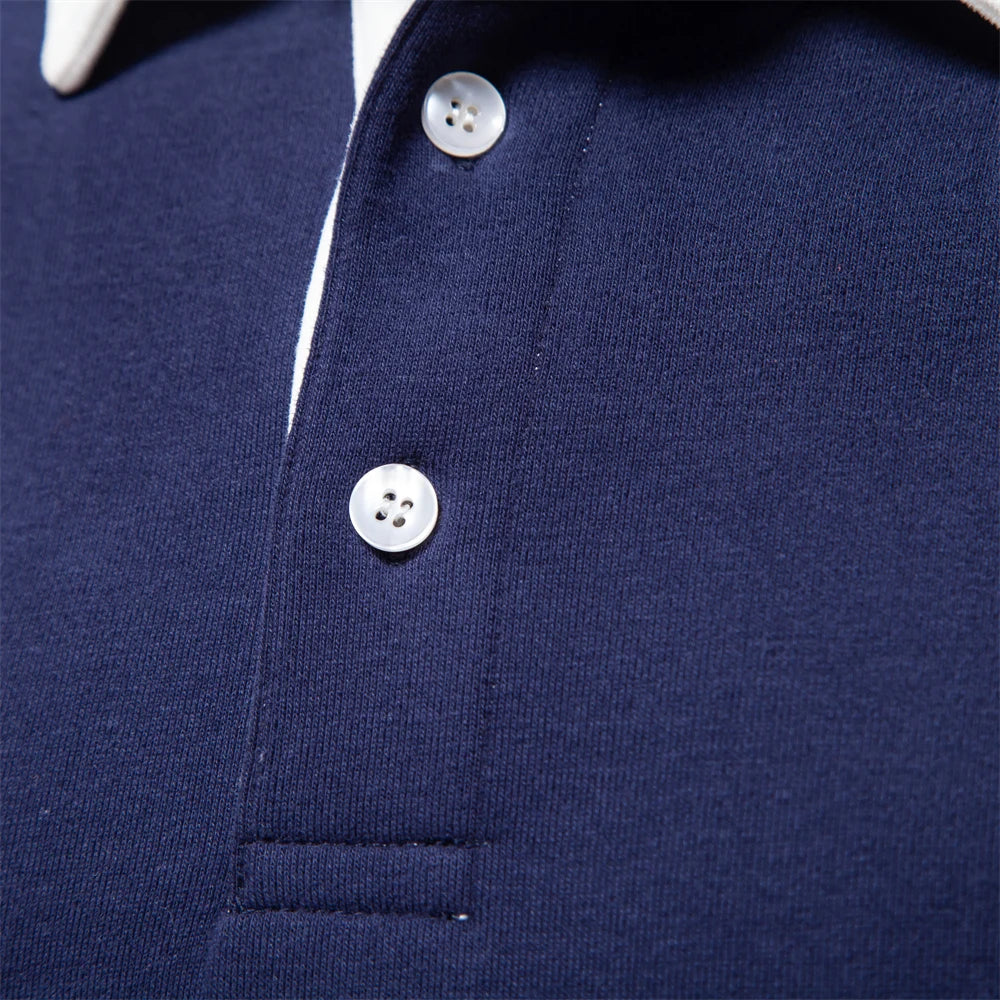 Men's Polo-Collar Long-Sleeve Button-Neck Sweatshirt