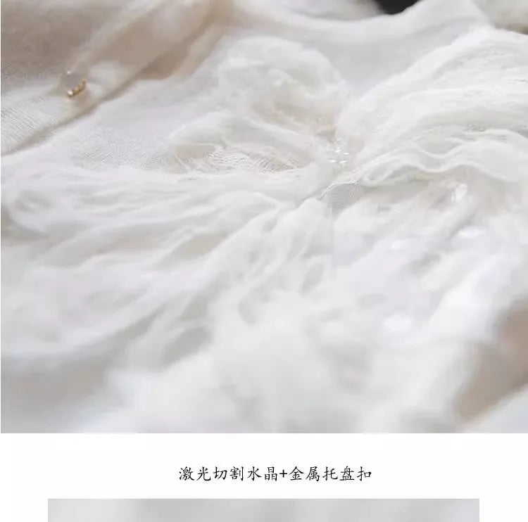 Knitted sunscreen cardigan female short heavy industry flower Korean version loose ice silk thin coat female